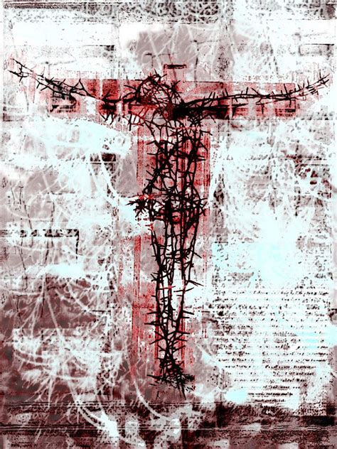 An Abstract Painting Of A Cross With Barbed Wire In The Foreground And