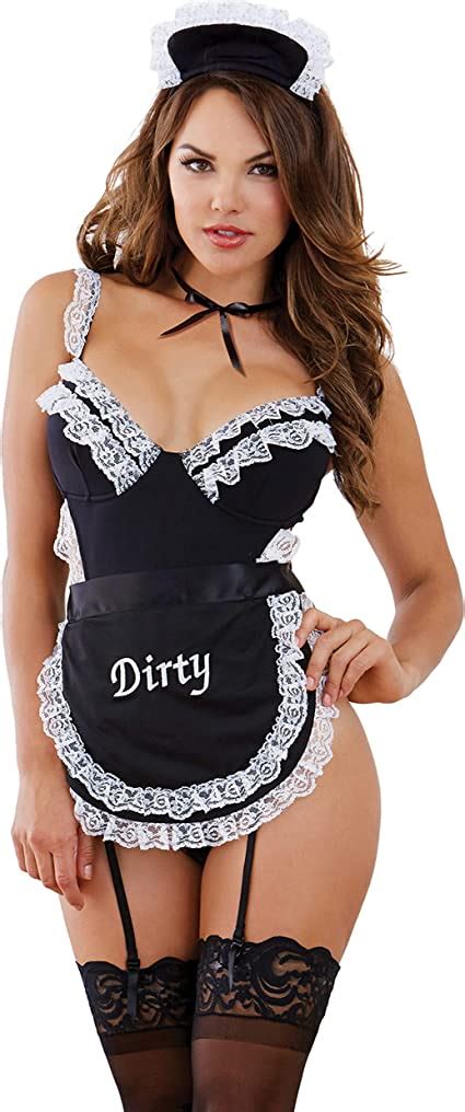 Amazon Com Dreamgirl Womens French Maid Themed And Apron Teddy Black One Size US Clothing