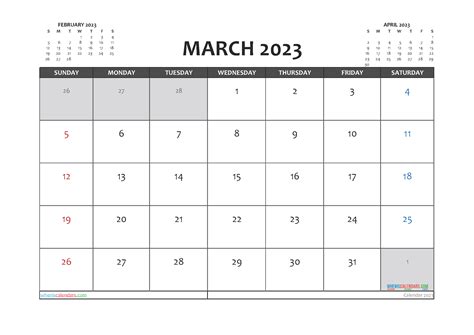 Free Printable March 2023 Calendar 12 Templates Zohal