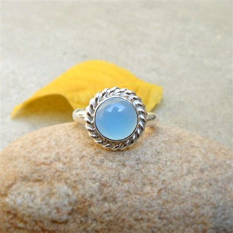 Blue Chalcedony Ring Sterling Silver Rope Edged Ring Blue Etsy