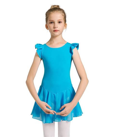 Girls Dance Ballet Leotard Flying Short Sleeve Flowy Tutu Skirt