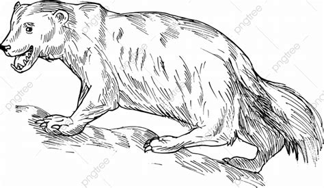 Gambar Ilustrasi Gambar Sketsa Tangan Serigala Yang Dibuat Dalam Warna Hitam Dan Putih Mamalia