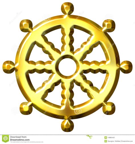 Free for commercial use no attribution required high quality images. 3D Golden Buddhism Symbol Wheel Of Dharma Stock Photos ...