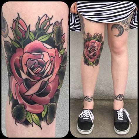 Traditional Rose Tattoo Knee