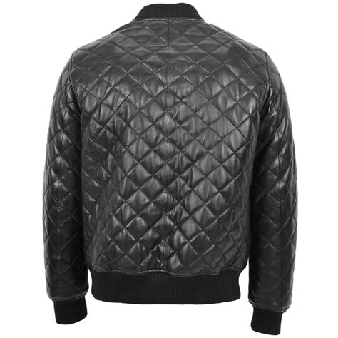 Mens Leather Quilted Bomber Jacket Black House Of Leather