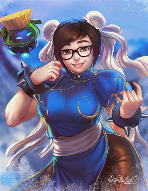 Amberharrisart “continuing My Cross Overwatch Series With A Mei Cosplaying Chun Li And Snowball
