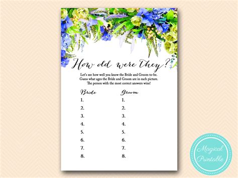 Elegant Blue Floral Bridal Shower Games Magical Printable