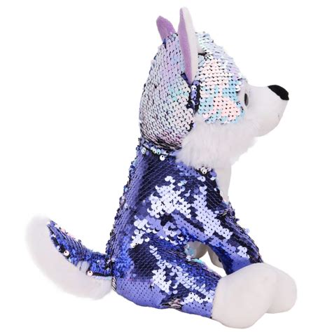 Toyland® 29cm Purple And Iridescent Husky Plush Soft Toy With Sequin Reveal Sequins Toyland