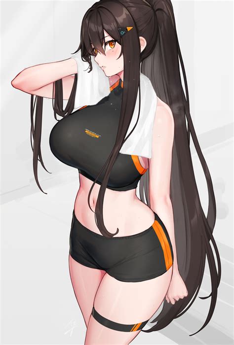 Hayabusa Artist Brunette Long Hair Ponytail Orange Eyes Blush