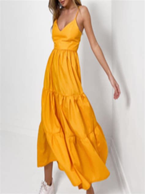 Buy Missguided Mustard Yellow Solid Tiered Midi Dress Dresses For Women 15955250 Myntra