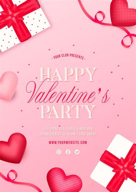 Free Vector Valentines Day Party Flyer With Ts And Hearts Party