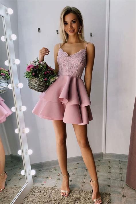 Pink Sweetheart Lace Short Prom Dress Pink Lace Homecoming Dress Dresstby