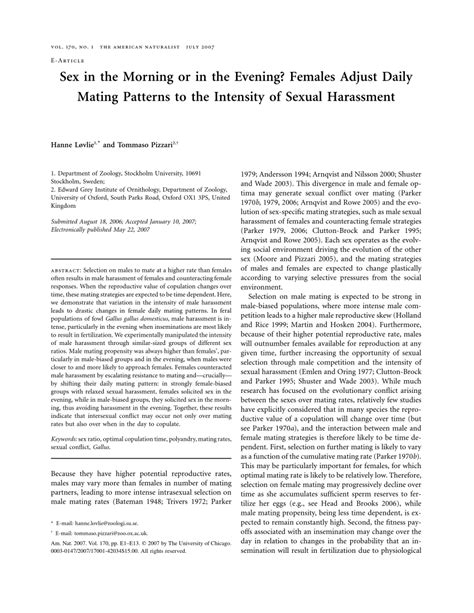 The concept of the norm in sexology is one of the insufficiently. (PDF) Sex in the Morning or in the Evening? Females Adjust ...