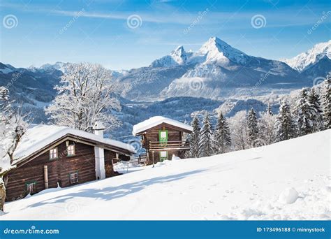 Traditional Mountain Cabins In The Alps In Winter Stock Photo Image