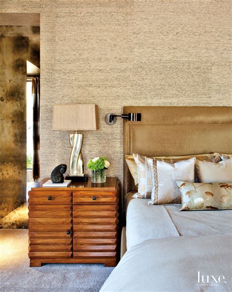 Contemporary Neutral Master Bedroom With Organic Wallcovering Luxe Interiors Design