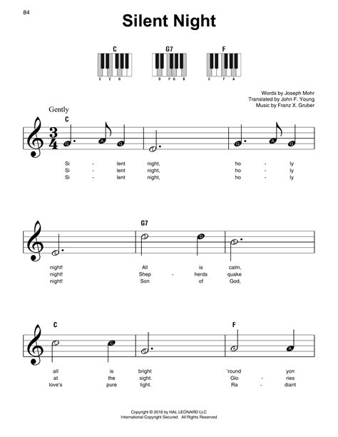 Silent Night Easy Beginner Piano Sheet Music