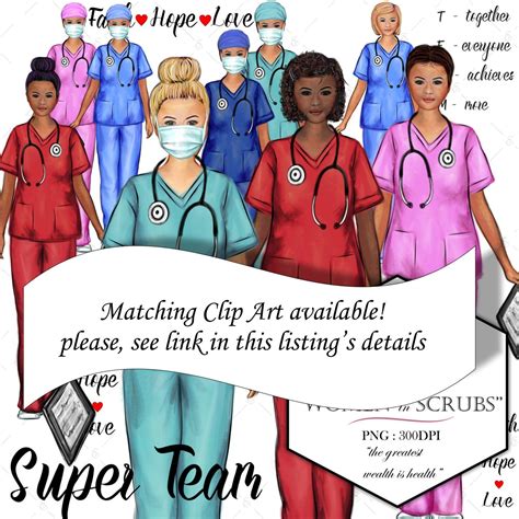 Women In Scrubs Clip Art Kit Nurse Doctor Custom Clipart Nurse Etsy
