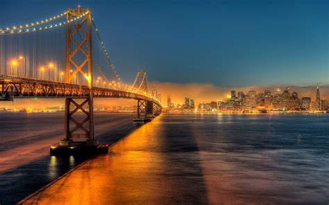 Usa California San Francisco Bay Bridge City Night Lights