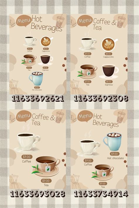 Roblox Bloxburg Cafe Coffee Menu Decals Bloxburg Decal Codes