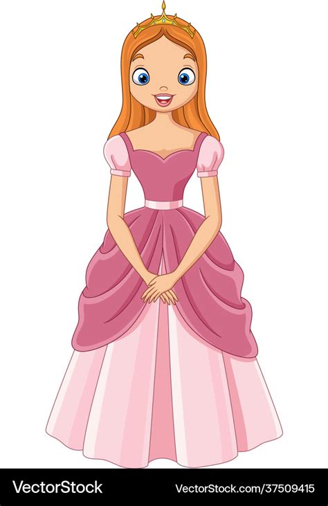 Cartoon Beautiful Princess In Pink Dress Vector Image