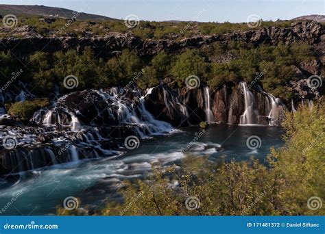 Long Exposure Of Hraunfossar Waterfall In Iceland Stock Photo Image