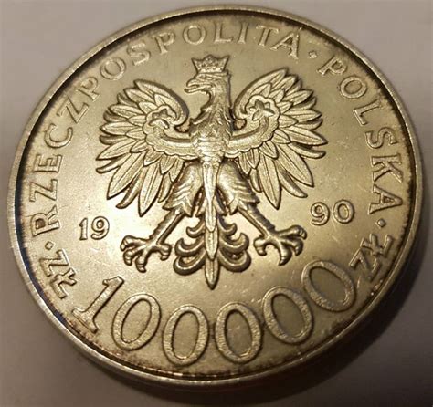 Poland Two Silver Coins 100000 Zloty 1990 L Mark Solidarność
