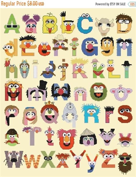 Muppet Alphabet Cross Stitch Muppet Alphabet Pattern Abc Easy Pattern