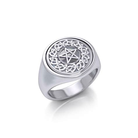 Celtic Pentacle Moonstone Flip Ring Hidden Symbol Ring Sterling