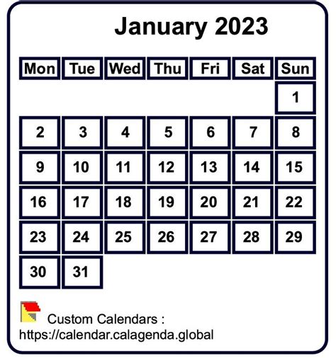 Large Box Printable Monthly Calendars 2023