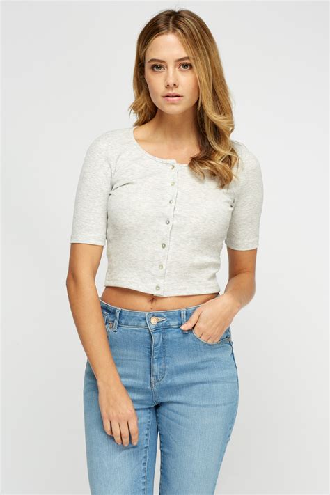 Cropped Ribbed Button Up Top Just £5