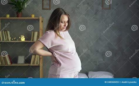 Pregnancy Backache Pregnant Woman Having Lower Back Pain Standing In