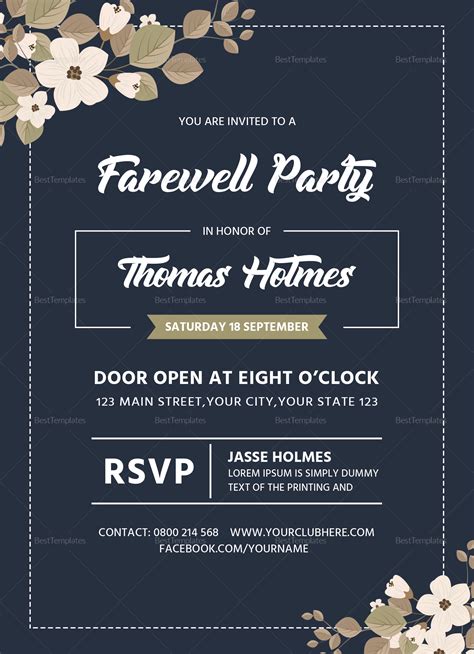 Best collection of designs for invitations, cards, posters and background for birthday celebrations. Farewell Party Invitation Card Design Template in Word, PSD, Publisher