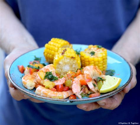 Gambas grillées maïs et poivrons savoureux et original