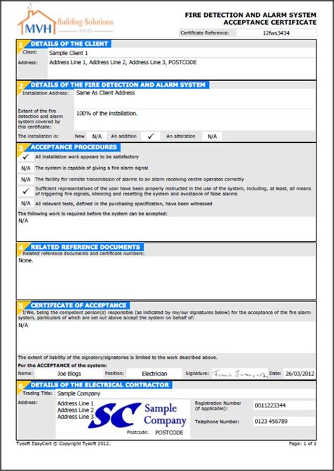 Ep,m5 emergency lighting editable form : Tysoft - EasyCert Certificates