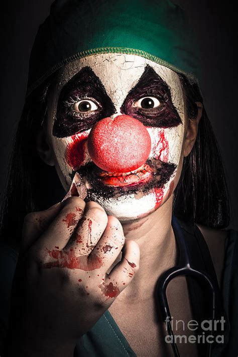Horror Clown Girl In Silence With Stitched Lips Art Print By Jorgo