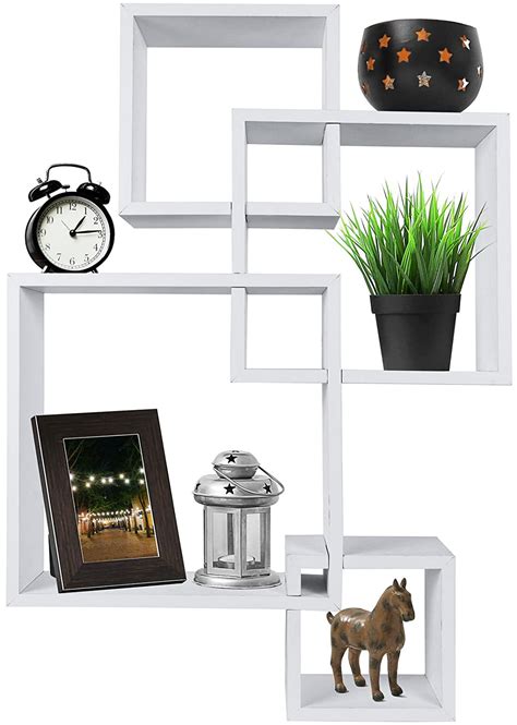 Buy products such as mainstays decorative black molded plastic contemporary wood floating shelves, set in 3 sizes(6in. Greenco Decorative 4 Cube Intersecting Wall Mounted ...