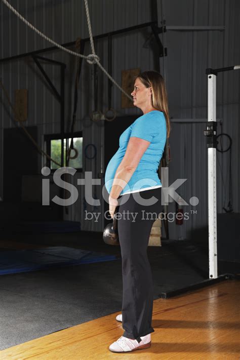 Pregnant Woman Crossfit Workout Kettlebell Swing Stock Photo Royalty
