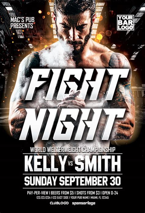 Ufc Fight Night Poster Template Boxing Night Flyer Psd Template
