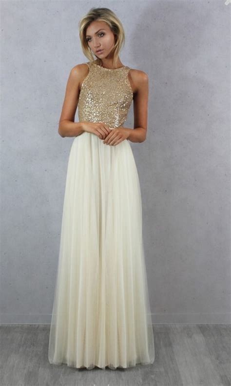 Charmming Chiffon Tulle With Top Gold Sequin Bridesmaid Dresses Formal Women Evening Party Prom