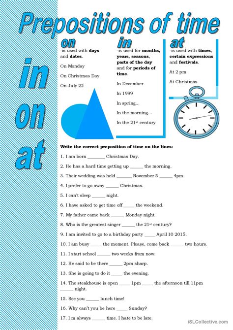 Prepositions Of Time General Gramma English ESL Worksheets Pdf Doc