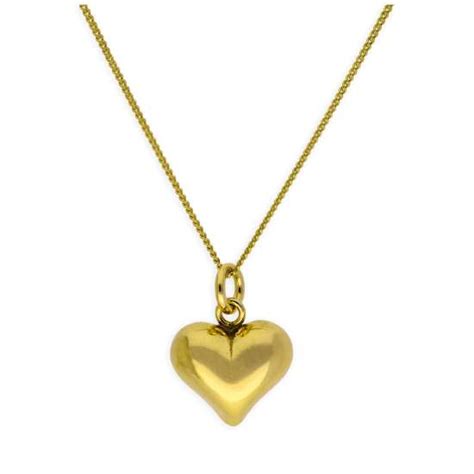 Gold Plated Sterling Silver Puffed Heart Necklace 16 Inches