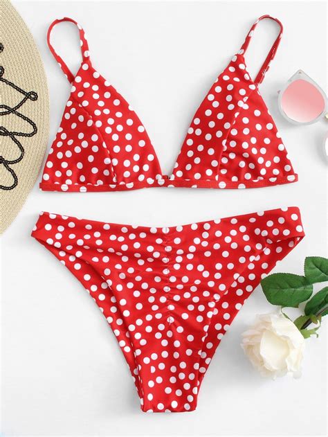 Ruched Detail Polka Dot Bikini Set Bikinis Polka Dot Bikini Polka My