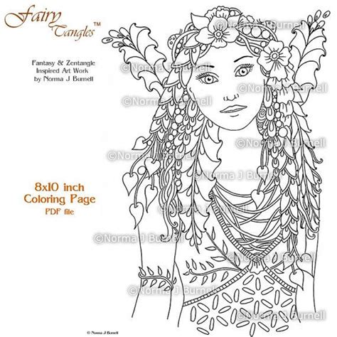 Fairy Tangles Printable Coloring Pages By Norma J Burnell Etsy