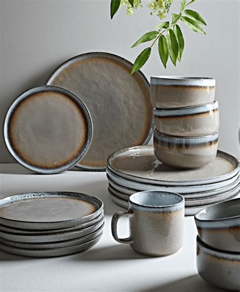Luxury Smooth Grey Stoneware Dining Set Dinner Plates Bowls Etsy