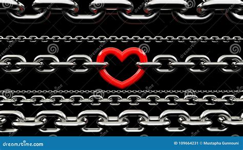 Metallic Chains Locked With A Red Heart Stock Illustration