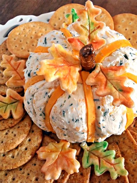Cheddar And Chive Pumpkin Cheese Ball Appetizer Recipes Thanksgiving
