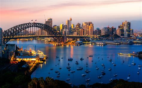 Sydney City New South Wales Australia Panorama Of The Port And Bridge