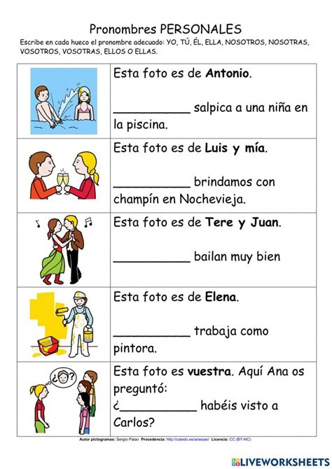 Pronombres Personales Worksheet Spanish Worksheets Worksheets Spanish
