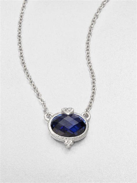 Judith Ripka Corundum Sterling Silver Oval Pendant Necklace In Blue Lyst