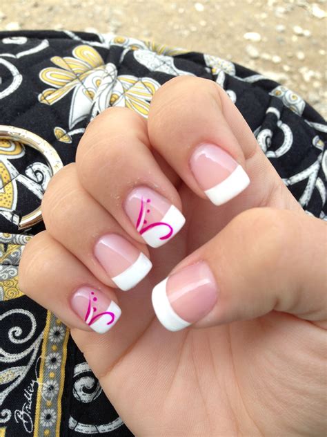 A Basic French Gel Manicure With A Purple Twist Design Clean And
